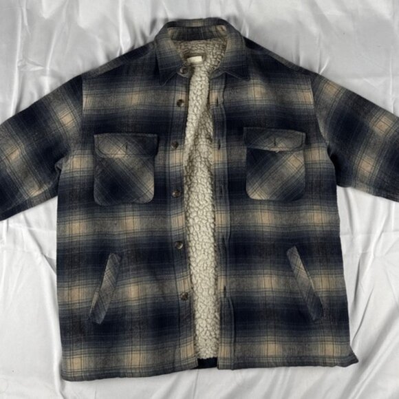 Ralph Eton Sherpa Lined Flannel Jacket Mens XL VNTG Quilt lined sleeve RARE FIND - Picture 1 of 11